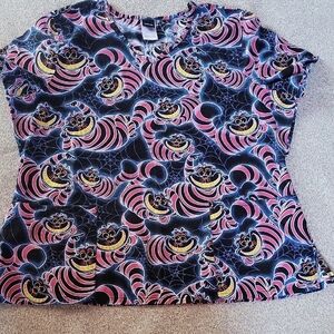 Disney Uniform Alice In Wonderland Women's Blue and Pink Patterned Top Size XL